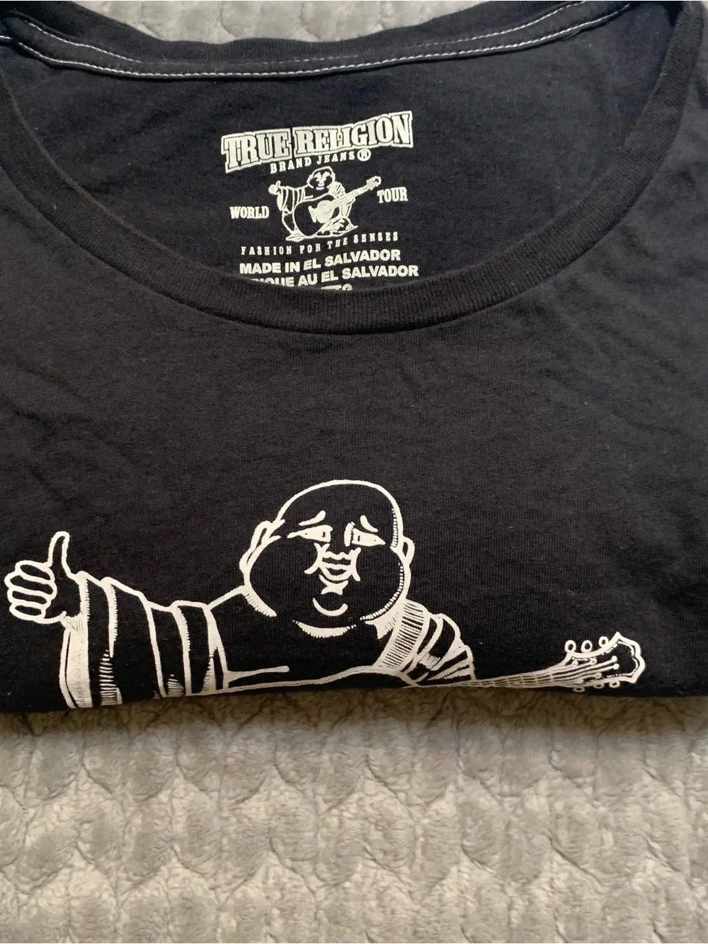 True Religion Black Short Sleeve Tee with White Logo